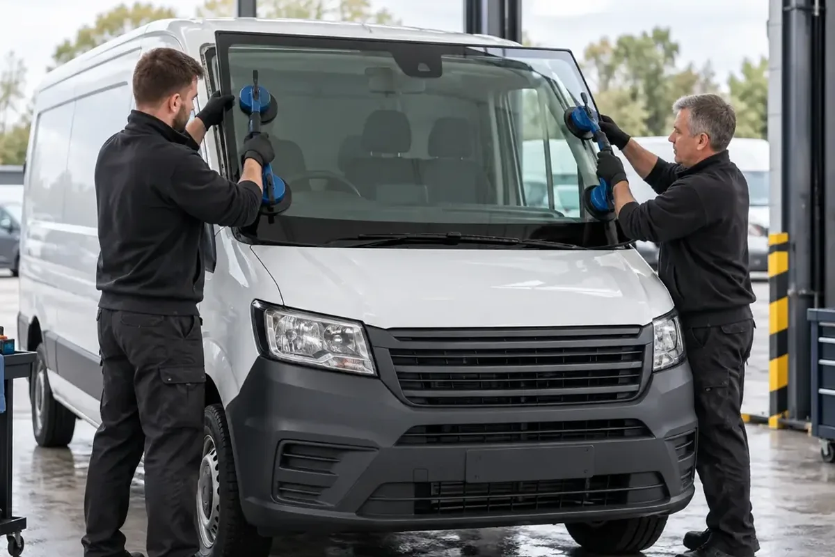 Commercial Vehicle Windscreen Replacement – vehicle glazing technician at work